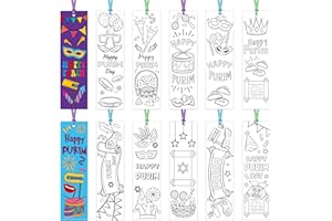 X1ZUUE 75Pcs Purim Color Your Own Bookmarks Happy Purim DIY Coloring Blank Bookmark Classroom Art Craft Supplies for Teachers Students Jewish Purim Carnival Holiday Party Gift Supplies Reward Goodie Fillers