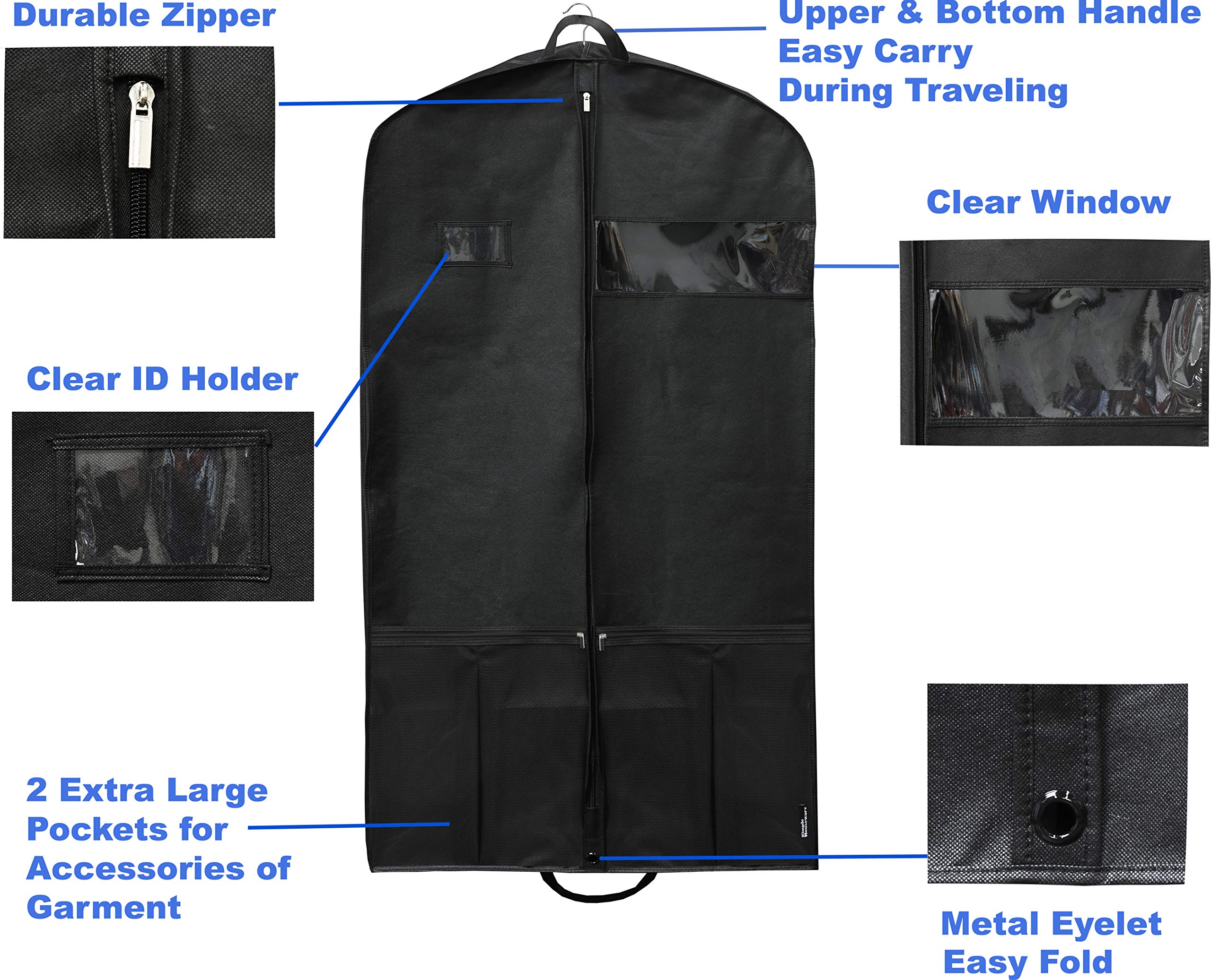 Simple Houseware 43'' Travel Garment Bag with Pockets for Suits, Dresses, Coats, Heavy Duty 300D Polyester