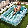 SLOOSH Inflatable Tanning Pool Lounger Float,85" x 57" Extra Large Pool Floats Adult with Pillow,4 in 1 Suntan Tub Raft Floatie,Sunbathing Bed Lounge Blow Up Ball Pit Party Gifts,XL-Cyan White