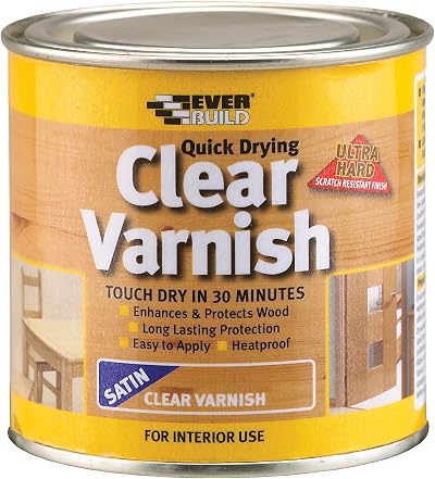 Everbuild Quick Drying Clear Varnish Satin Finish 250ml Interior Wood Scratch