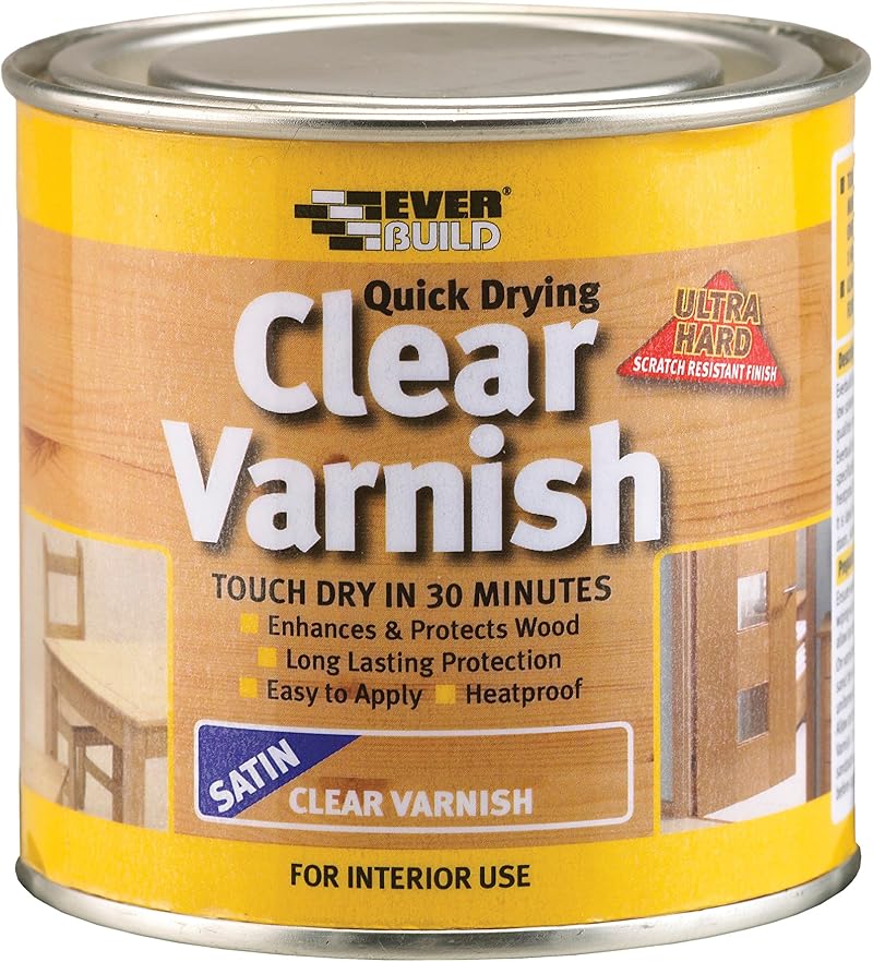 Everbuild Quick Drying Clear Varnish Satin Finish 250ml Interior Wood Scratch