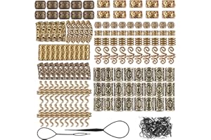 LEGENTLISUR 326Pcs Gold Viking Hair Accessories Dreadlock Beard Beads Tube Beads Alloy Hair Coil Cuffs Hair Jewelry for Braid