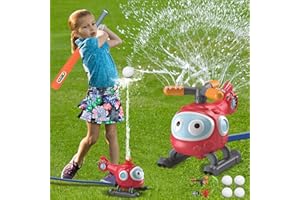FLYBAKIZ Outdoor Water Sprinklers with 4 T Ball Set for Toddlers Kids Ages 4-8,Summer Outside Sprinklers Play Equipment Baseball Game Lawn Yard Tee Ball Game for Boys Girls,Hose Connector Included