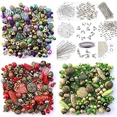 Approx X 1500 Jewellery Making Beads Mix Starter Kit for Beginners in 3 Packs of Purple, Red &amp; Green &amp; Jewellery Findings