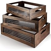 NAGAWOOD Set of 3 Large Wooden Nesting Countertop Basket for Display | Wooden Storage Baskets With Built-In Handles, No Assem