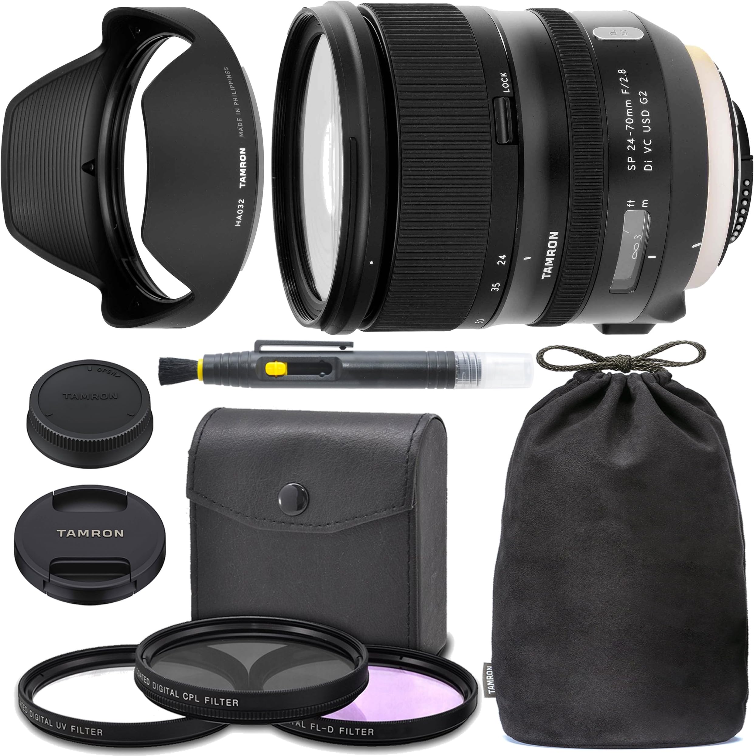Tamron SP 24-70mm f/2.8 Di VC USD G2 Lens for Nikon F with Tamron Case, Original Hood, Ultraviolet Filter (UV) Polarizing Filter (CPL) Fluorescent Daylight Filter (FL-D) - International Version
