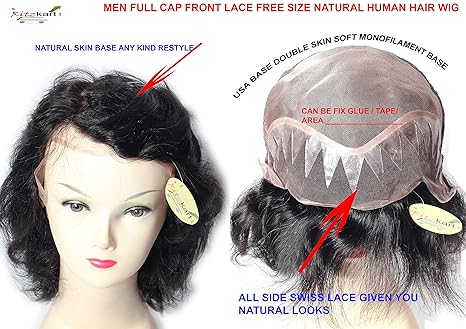 Ritzkart 100 Human Hair Men Wig Front Lace Natural Black Glue