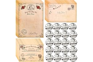 AnyDesign 15 Sets Christmas Official Letters Certificate from Santa Claus Set Include 15Pcs Vintage Style Writing Letter 15Pcs Nice List Certificate 15 Envelopes and 30 Stickers for Family Party Favor