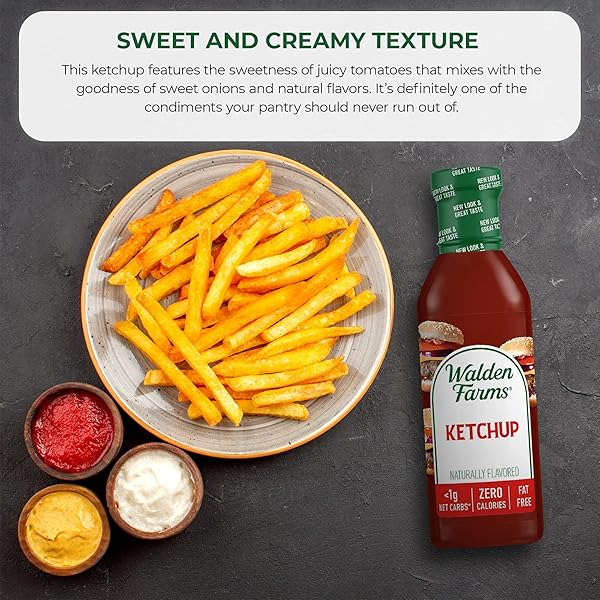 WALDEN FARMS KETCHUP – ZERO CALORIE, SUGAR FREE, KETO & NO CARB CLASSIC TOMATO CONDIMENT FOR BURGERS, FRIES & MORE – 2-PACK, 12 OZ BOTTLES