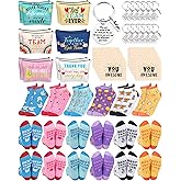 Dansydaisy Set of 48 Best Team Gifts for Women Bulk Novelty Appreciation Favors Inspirational Keychians Cards Socks Cosmetic Bags for Employee Social Wokers Volunteers Thank You Gift Basket Stuffer