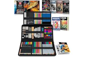 KALOUR 154PCS Artists Art Supplies - Drawing Kit with 6 Sketchbook,Tutorial,Coloring Paper - Graphite,Colored, Charcoal, Watercolor & Metallic Pencils - for Artists and Beginners