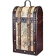 Twine Old World 2 Wooden Decorative Storage Lid and Handle, Wine Accessory Sets, Wood, Faux Leather in Antique Map Design Liquor Gift Box, 2 Bottle, Multicolor