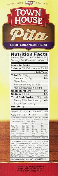 KEEBLER, TOWN HOUSE, PITA CRACKERS, MEDITERRANEAN HERB, 9.5OZ BOX (PACK OF 4)