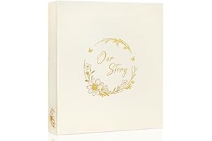 Our Story Wedding Photo Album 4x6 500Pockets 100 Page,excellent fabric cover with golden Floral Large Capacity for Family Anniversary Baby Vacation Couple Gifts by Kuword,Beige