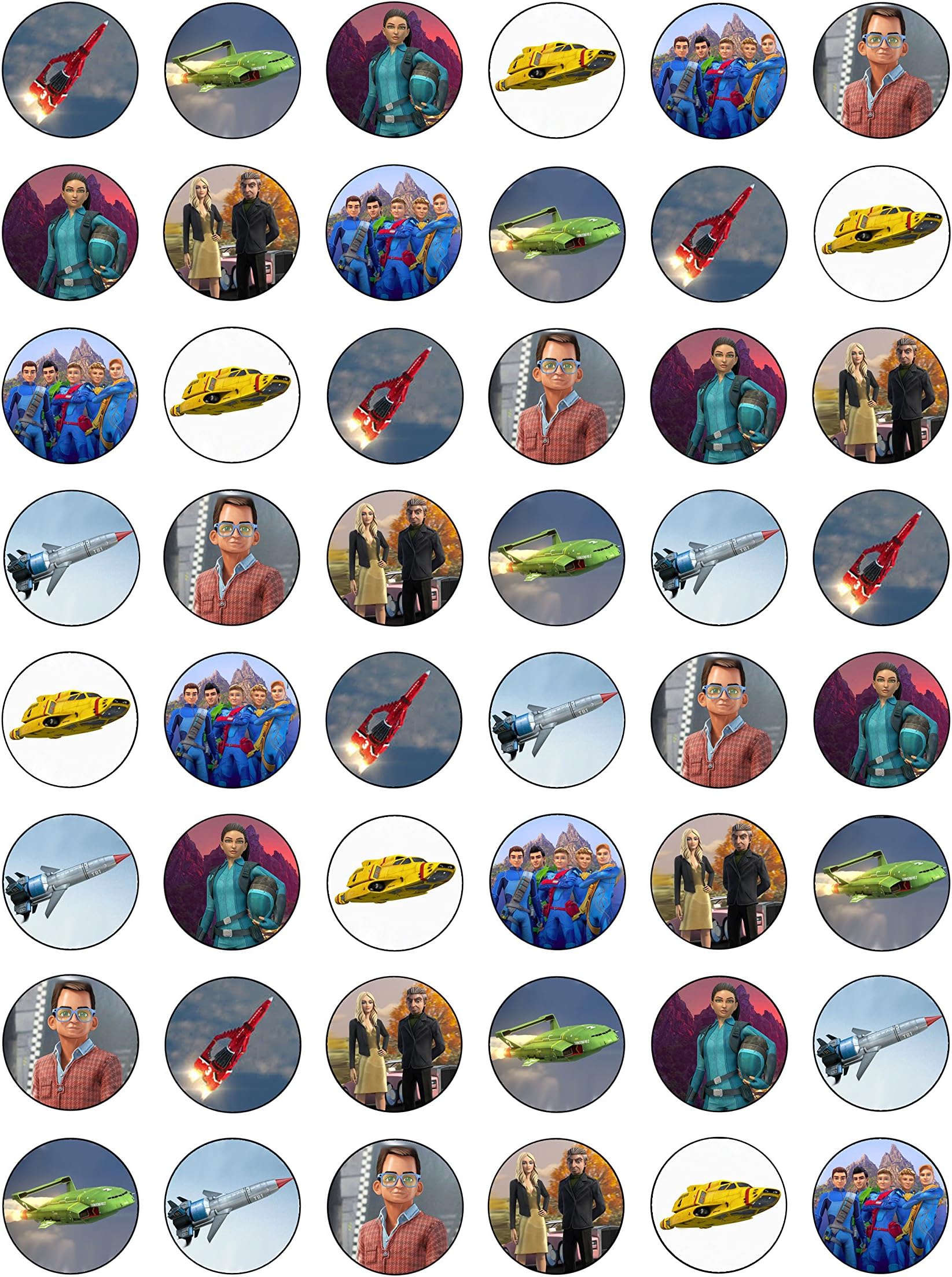 48 Round Thunderbirds Are Go Edible Wafer Paper Cake Toppers Decorations