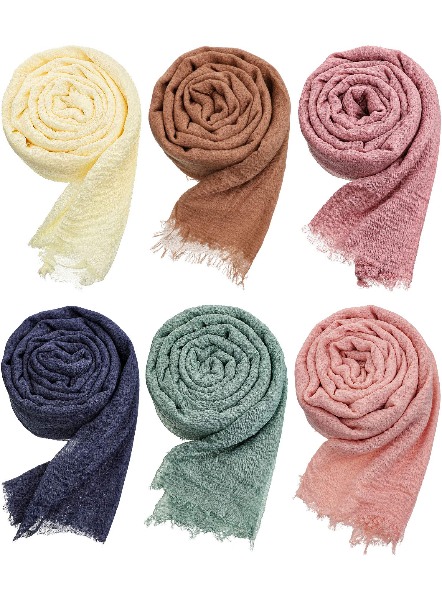 Photo 1 of (PARTIAL SET) Geyoga 6 Pcs Women Scarf Shawl Hijab Scarfs Cotton Blend Shawl Crinkle Wrap Head for Seasons(Stylish Colors)