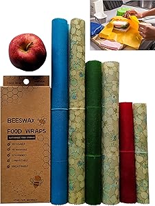Beeswax Wrap Beeswax Reusable Food Wraps 6 Pack Kit | Bees Wrap Reusable Food Wrap Roll Paper Covers | Zero Waste Organic Bee Wax Eco Friendly Products Cotton Covering Bee's Wrappers Alternative Gift