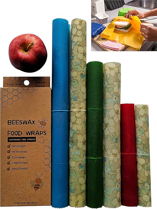 Beeswax Wrap Beeswax Reusable Food Wraps 6 Pack Kit | Bees Wrap Reusable Food Wrap Roll Paper Covers | Zero Waste Organic Bee Wax Eco Friendly Products Cotton Covering Bee's Wrappers Alternative Gift