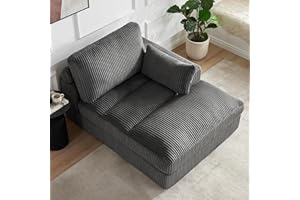 Howjoe Oversized Chaise Lounge Sofa Chair Indoor, Upholstered Plush Corduroy Boneless Chair with Throw Pillow, Comfy Fluffy Deap Seat Cloud Reading Chair for Living Room, Left-arm, Darkgrey