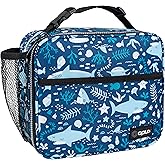 opux Insulated Lunch Bag Kids, Lunch Box for School Boy Girl, Leakproof Small Reusable Compact Soft Mini Cooler Bag, Toddler Small Lunch Boxes Kit Pail with Front Side Pockets (Blue Shark)