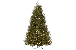 National Tree Company 7.5 ft Pre-Lit Dunhill Fir Artificial Christmas Tree, 700 LED Lights, 2,514 Tips, Foot Pedal, 10 Light Functions, Includes Stand, Green