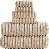 Robmic 40x80 Inches Bath Sheets Towels for Adults Luxury Microfiber Extra Large Bath Towels for Bathroom Super Soft Absorbent Quick Dry with Hanging Loop (Beige,6PCS)