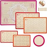 6-Piece Silicone Baking Mat Set,GUANCI 25"×17-1/2" Large Pastry Mat&2PCS Rolling Macaron Baking Mat&2PCS Baking Mat&1PCS 9"Ro