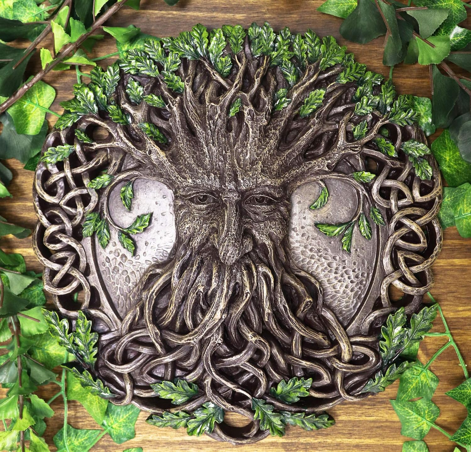 Ebros Nature Spirit God Celtic Tree Of Life Oak Tree Greenman Hanging Wall Decor Plaque 12.5" Diameter Wiccan Yggdrasil Forest Horned God Cernunnos Ent Mythical Fantasy Decorative Sculpture