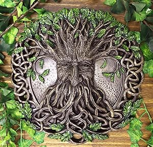 Ebros Nature Spirit God Celtic Tree Of Life Oak Tree Greenman Hanging Wall Decor Plaque 12.5" Diameter Wiccan Yggdrasil Forest Horned God Cernunnos Ent Mythical Fantasy Decorative Sculpture