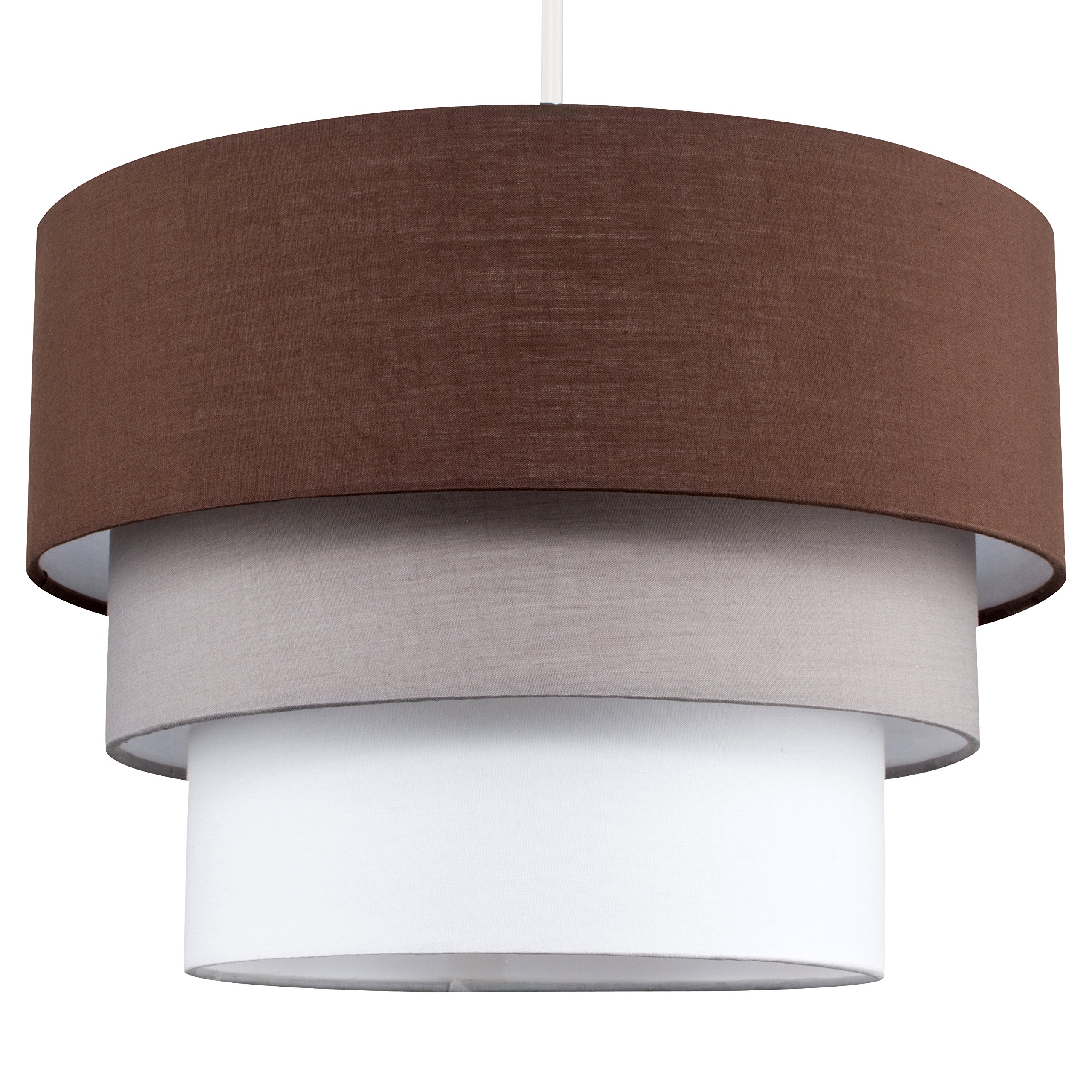MiniSun | Round Modern 3 Tier Fabric Ceiling Pendant Light Shade in Brown | Pendant Lights, Home Décor & Improvement Essential | 30cm Shade Width