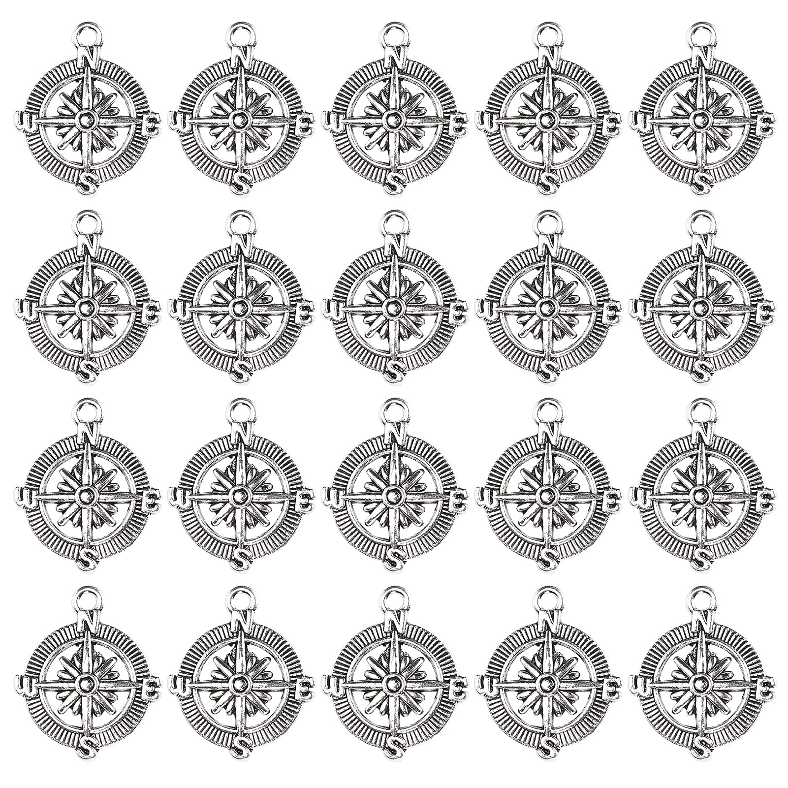 20Pcs Compass Charm Retro Tibetan Style Compass Pendants Bracelet Charm for DIY Jewelry Making Necklace DIY Craft Charms