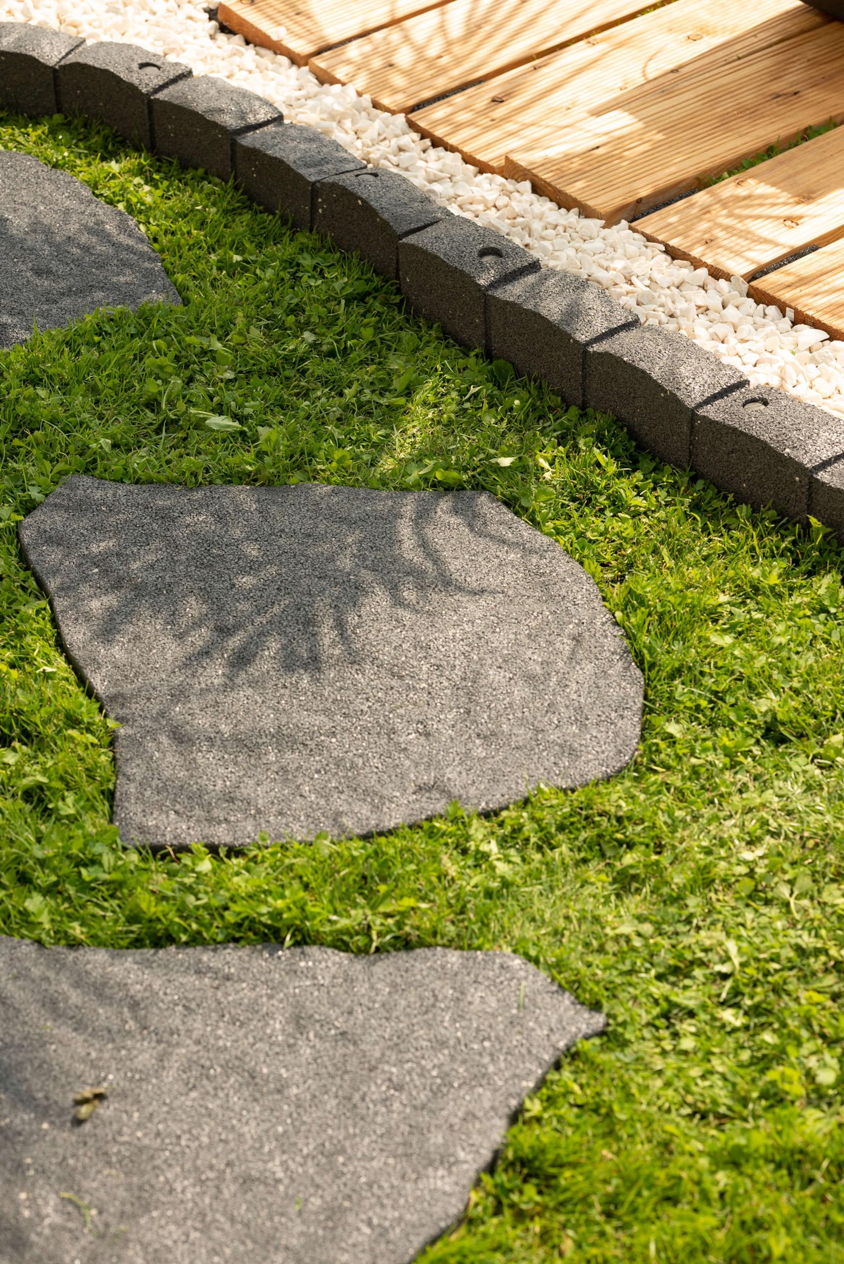 Nicoman Natural B Stone Block Garden Stepping Stone Recycled Rubber Steps Hard Wearing Heavy Duty Outdoor Pathway Tiles - (Grey, Set of 2)