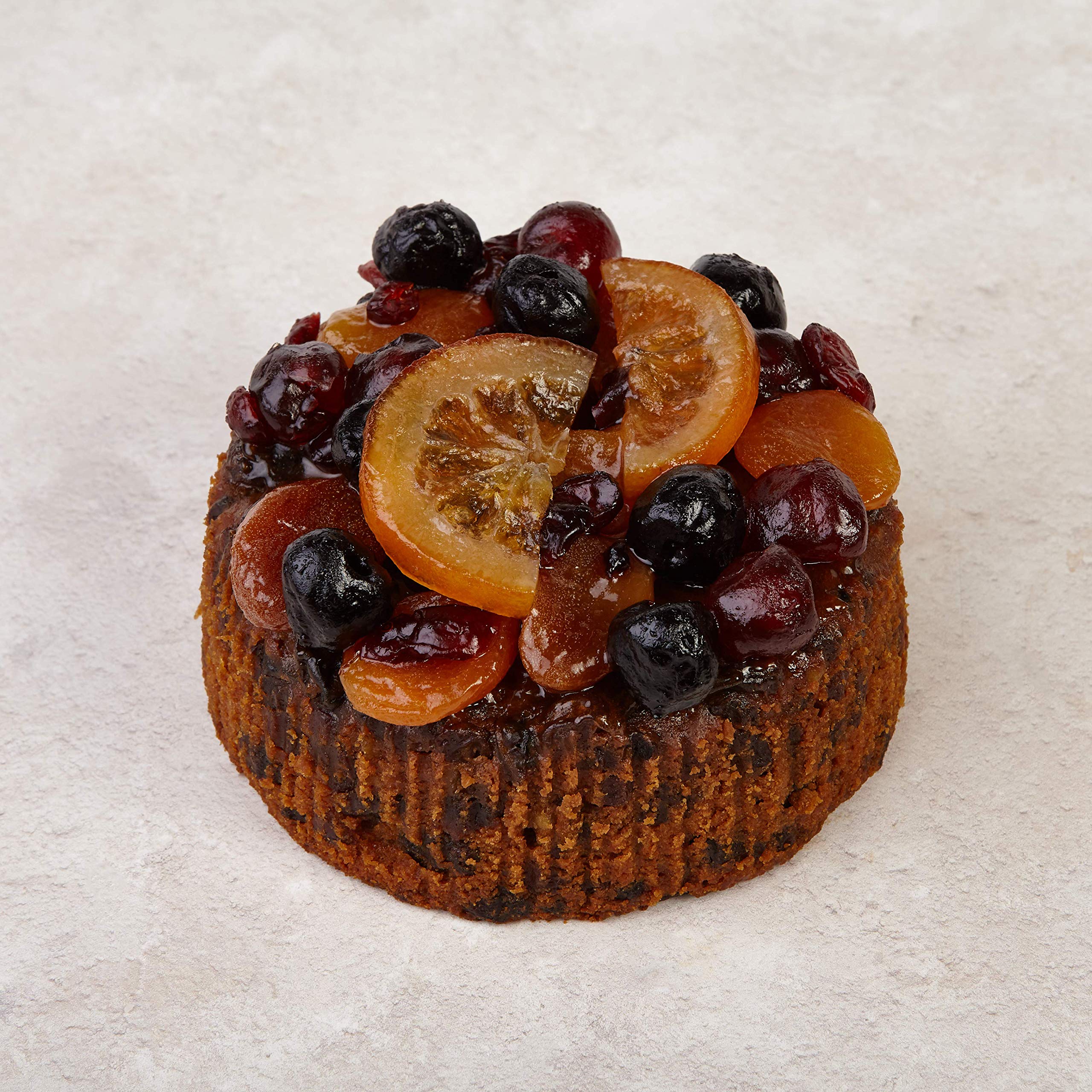 The Cakeology Co Bakery 14 cm Cake in a Tin - Rich Fruit Cake with Brandy, Hand-Decorated with Glazed Fruits, 765 g