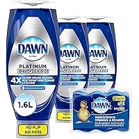 Dawn EZ-Squeeze Platinum Dishwashing Liquid Dish Soap, Refreshing Rain Scent 535 ml (Pack of 3) + Dawn Non-Scratch Kitchen DI