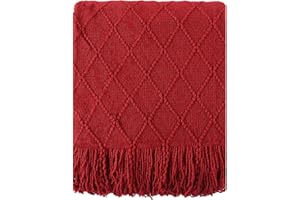 BATTILO HOME Christmas Decor Red Throw Blanket for Couch, Boho Bed Throws for Foot of Bed, Decorative Red Throws for Sofa Living Room, 50"x60"