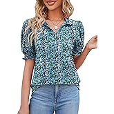 Micoson Womens Short Sleeve Polo T Shirts V Neck Casual Collared Tops Puff Sleeve Work Tunic Blouses