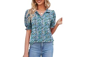 Micoson Womens Short Sleeve Polo T Shirts V Neck Casual Collared Tops Puff Sleeve Work Tunic Blouses
