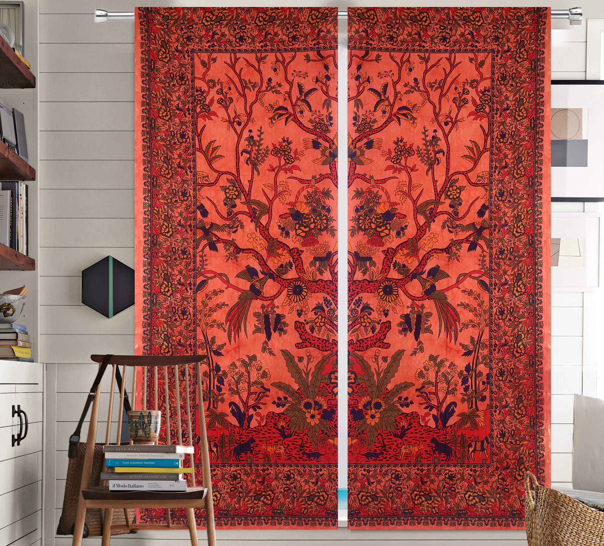 THE ART BOX Window Drapes Set of 2 Tapestry Curtains Hanging Valances for Room Divider (Orange Tree, 80x82 Inches or 203x210CM)