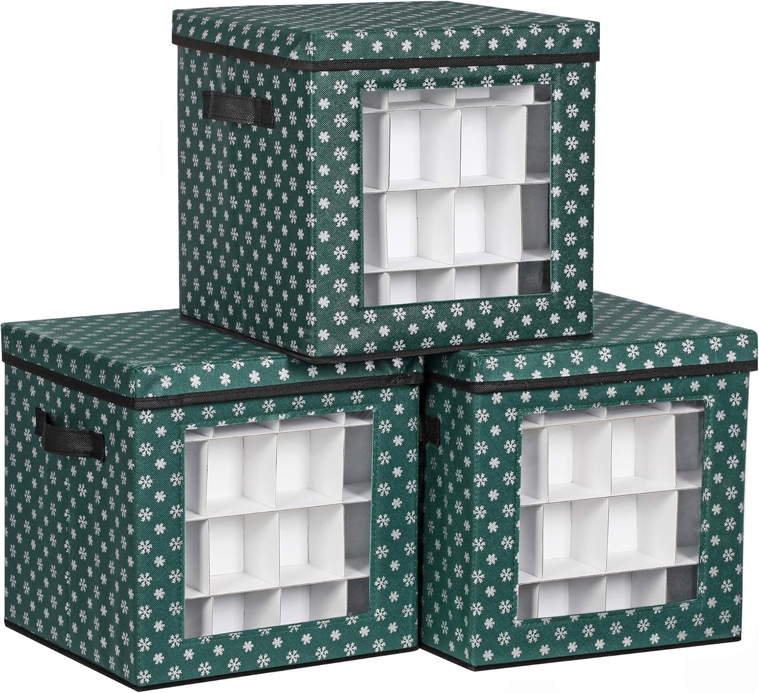 Holiday Décor Storage - SONGMICS Christmas Ornament Storage, Holds 192 Holiday Ornaments, with Lid, Adjustable Dividers, 2 Handles Transparent Window, Storage Boxes Containers for Bulbs Decorations, Green URFB029G01