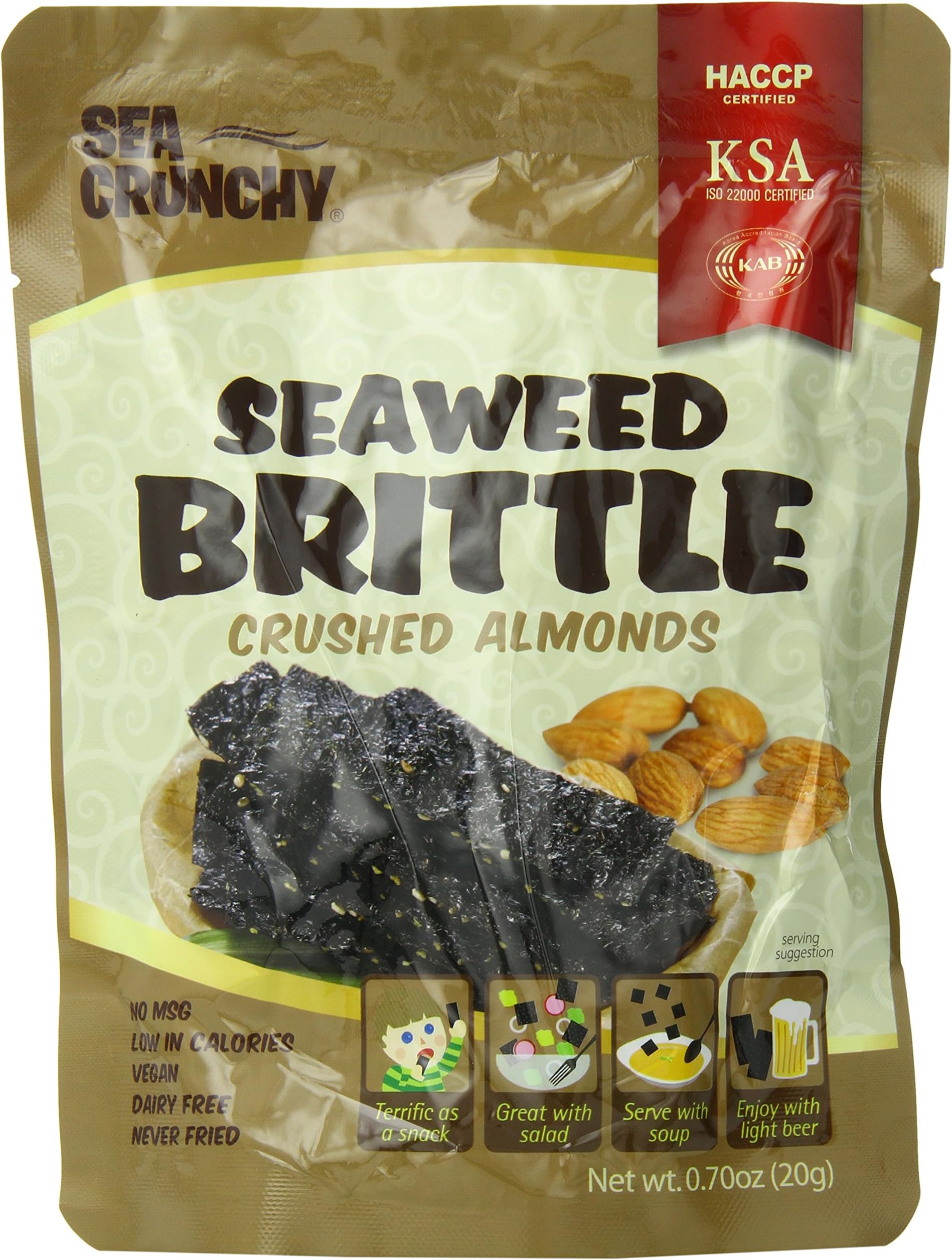 Seaweed Brittle Healthy Alternative to Chips, Crushed Almonds, 0.7 Ounce (Pack of 12)