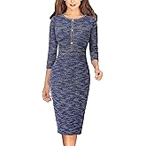 VFSHOW Womens Button Crew Neck Wear to Work Office Business Casual Church Party Slimming Fitted Bodycon Pencil Sheath Dress