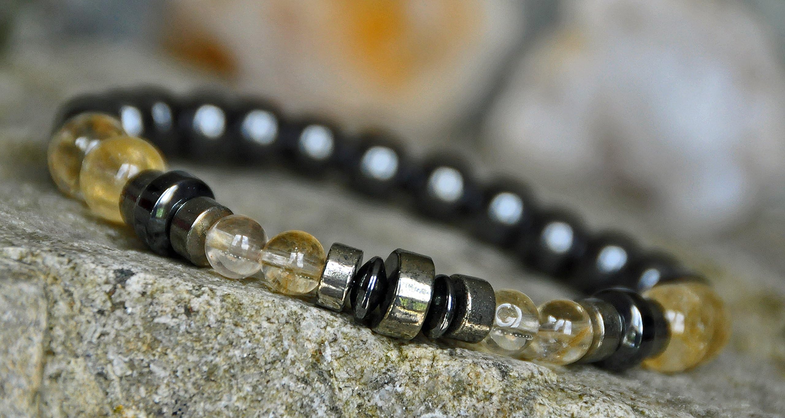 Success, Men Pyrite, Citrine, Hematite Mala Bracelet, Mens Buddhist Jewelry, Yoga Meditation, Healing Reiki, Boho Zen Bracelet