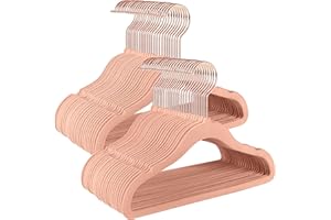 SONGMICS Baby Kids Hangers 50 Pack for Closet, 11.8 x 8.1 Inches, Rose Gold 360° Swivel Hooks, Space-Saving Clothes Velvet Ha