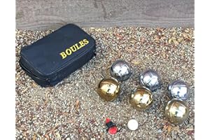 BuyBocceBalls Listing -73mm Metal Set for Petanque, Boules and Bocce - with 6 Gold and Silver Balls, Black Bag, Wood pallino and Measuring Device