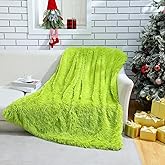 Buryeah Christmas Blanket Lime Green Fuzzy Green Plush Sherpa Cozy Fluffy Throw Blanket for Sofa Bedroom Car Gift for Christmas Winter Holiday(91 x 91 Inches,Velvet,Classic Style)