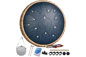 LIDGUNI Steel Tongue Drum 13 Inches 15 Notes, Hand Pan Drums for Adults 440hz, C Major Handpan Musical Instrument with Song Book, Mallets and Carry Bag, Navy Blue