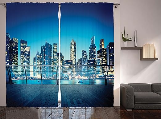 Amazon Com Ambesonne Cityscape Curtains Big City Night Panorama