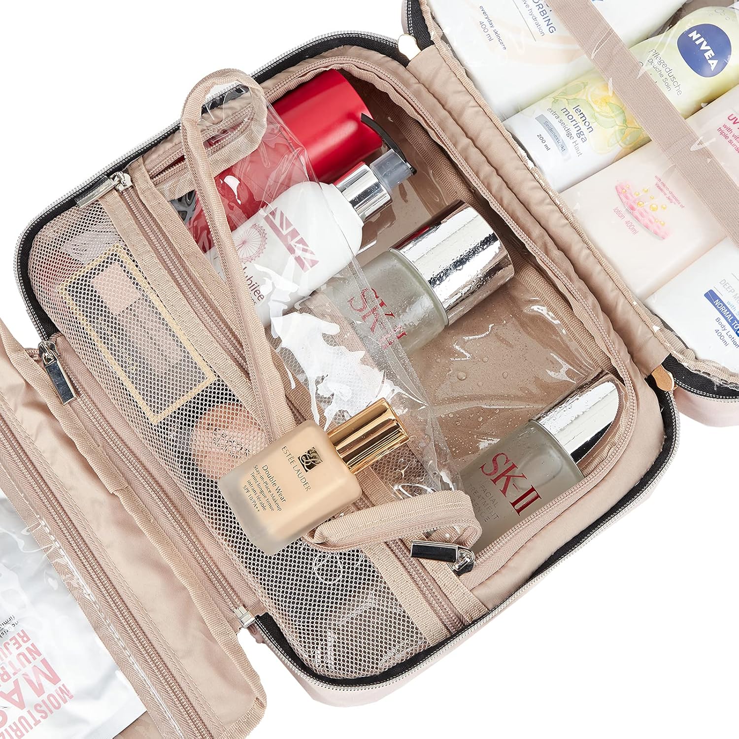 NISHEL Hanging Travel Toiletry Bag, Visible Makeup Organizer, Makeup Case for Travel Accessories, Bathroom Shower, Pink: Clothing