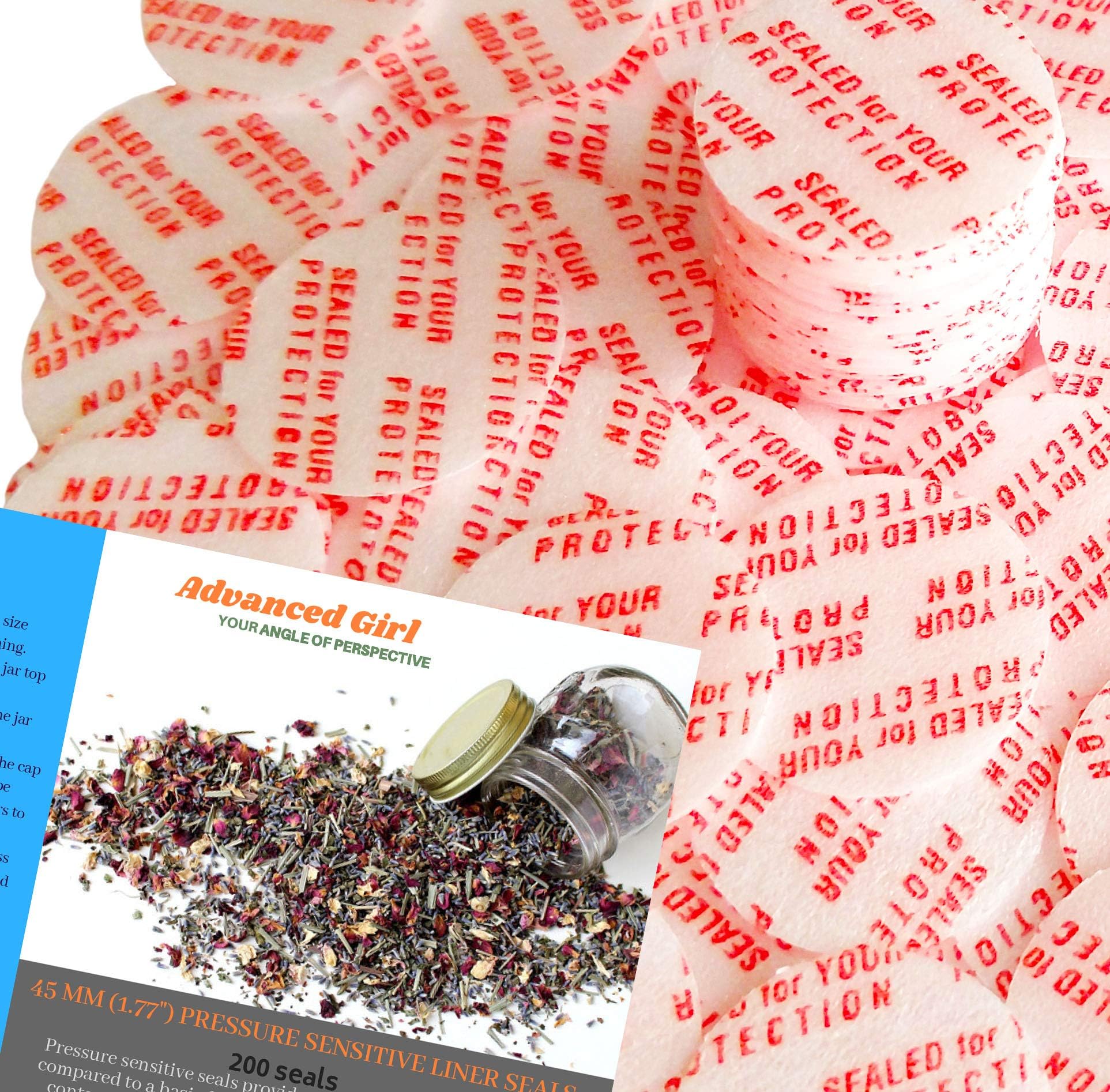 Pressure Sensitive Torque Activated Seals Cap Liners - 45 mm (1.77") -200 PCS -Made in USA- for Glass & Plastic Bottles & Containers - No Induction Sealer Needed