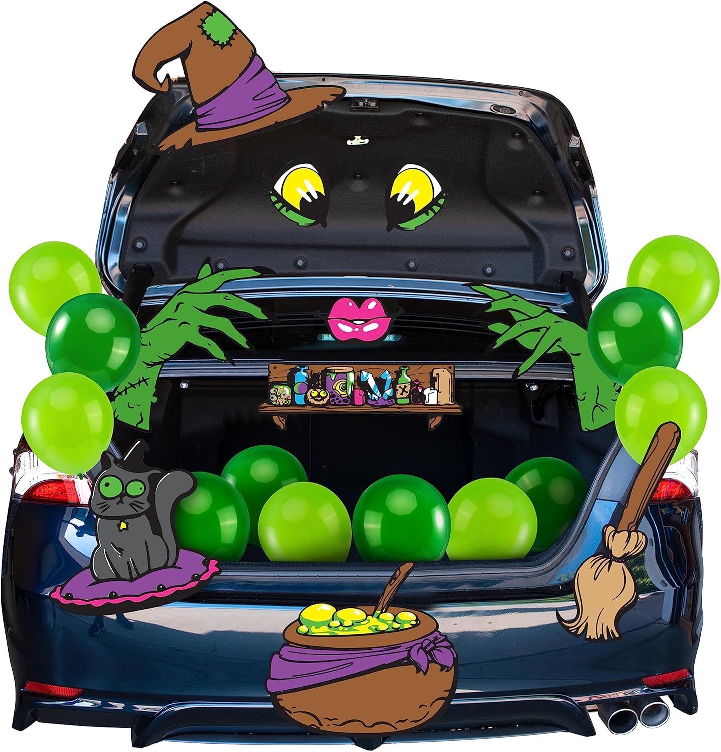 Garage Door Decorations - JOYIN Halloween Witch Trunk or Treat Archway Garage Decoration with Hands and Eyes, Mouth, Witch hat, Broom, Cat,Balloons, and a Jar for Car Garage Door Entryway Archway and Halloween Decor Outdoor